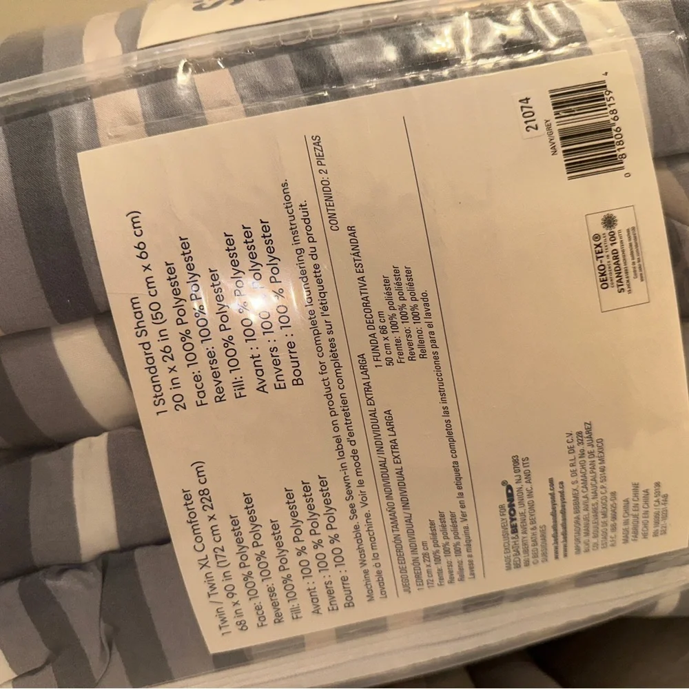 Simply Essential Sketched Stripe 2 Piece Twin Sz Comforter Set Brand New
